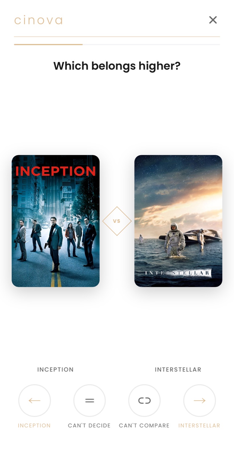 Choosing between Inception and Interstellar in Cinova